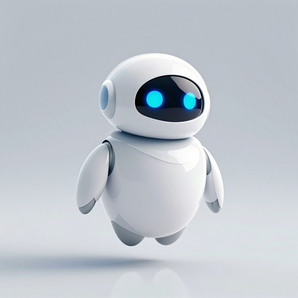Mascotte de marque générée par IA : petit robot arrondi à œil bleu